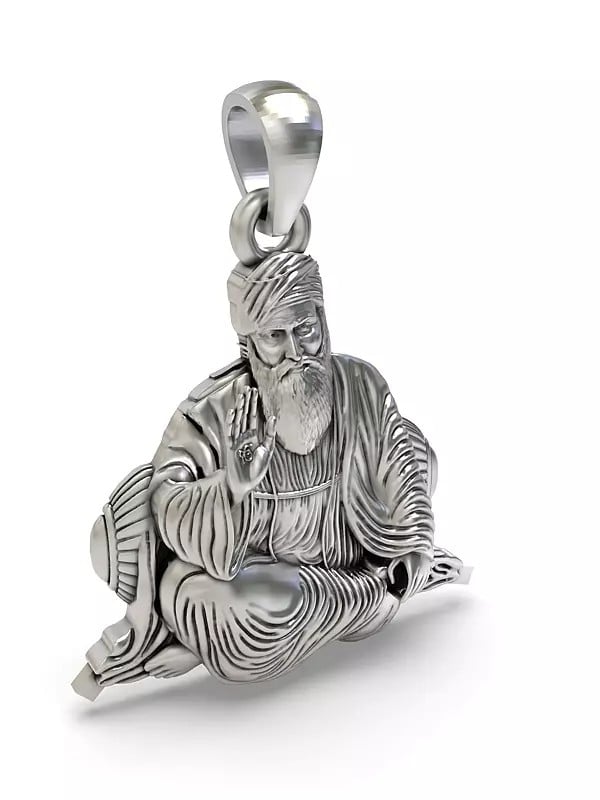 Exotic India Shri Guru Nanak Sterling Silver Pendant