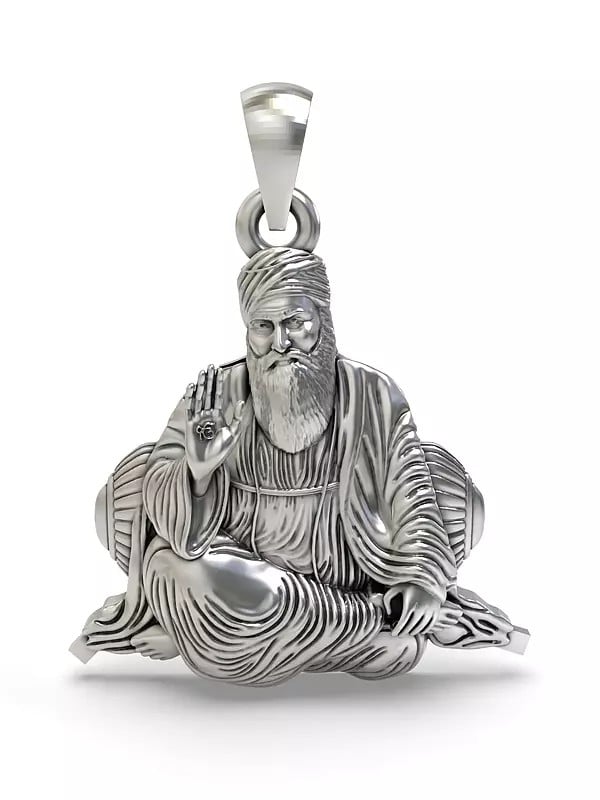 exotic india Shri Guru Nanak Sterling Silver Pendant