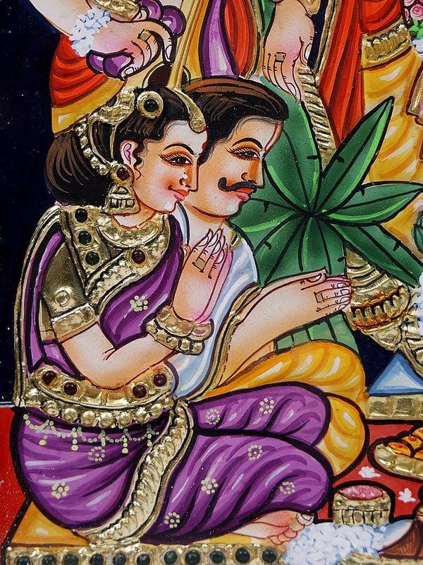 Exotic India Shri Hari Satyanarayan Framed Tanjore Painting | 24 Karat Gold Work