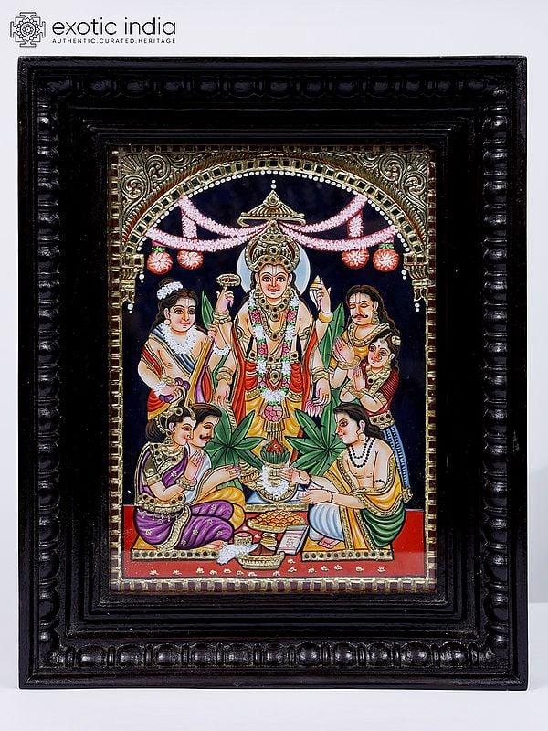 exotic india Shri Hari Satyanarayan Framed Tanjore Painting | 24 Karat Gold Work 