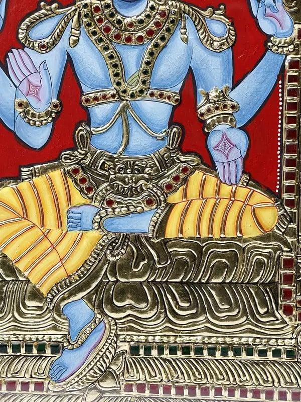 Exotic India Shri Hari Vishnu Seated On Kirtimukha Throne | Framed Tanjore Painting | 24 Karat Gold Work