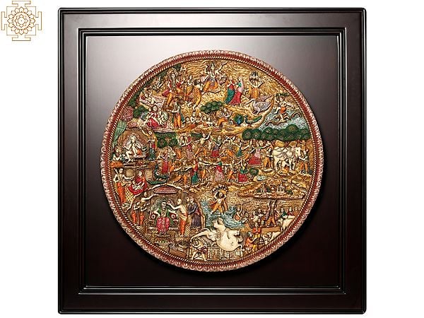exotic india Shri Krishna's Life Story In One Frame | Wood and Resin Wall Hanging Frame 
