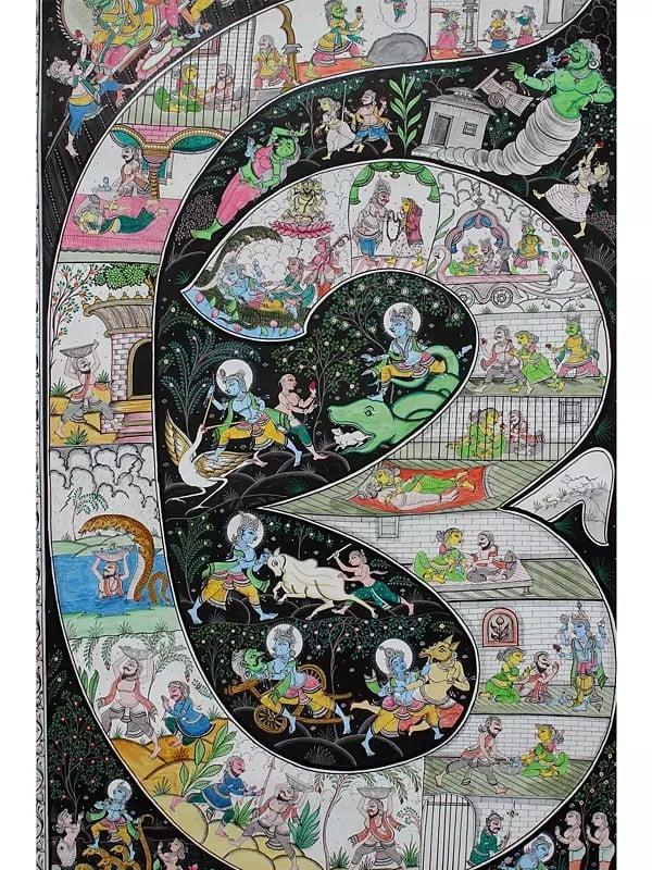 Exotic India Shri Krishna's Life Story Inside The Aum (Om) | Pattachitra Painting