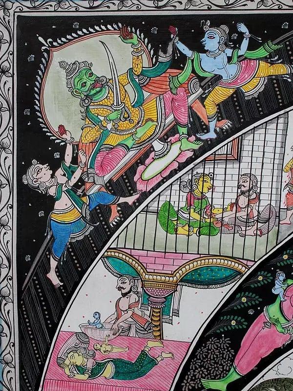 Exotic India Shri Krishna's Life Story Inside The Aum (Om) | Pattachitra Painting