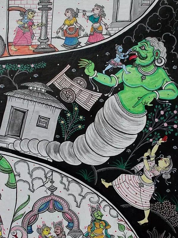 Exotic India Shri Krishna's Life Story Inside The Aum (Om) | Pattachitra Painting