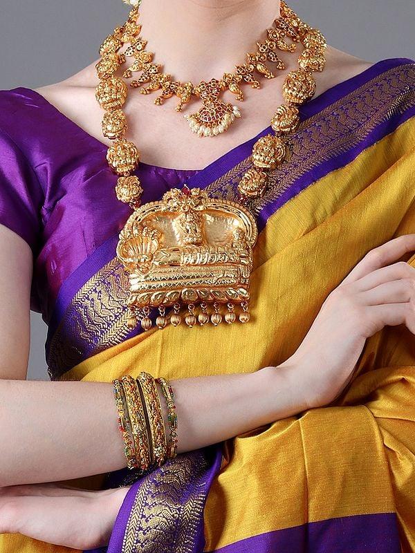 Exotic India Shri Padmanabha Necklace With The String Of Lakshmi Ji (South Indian Temple Jewelry)