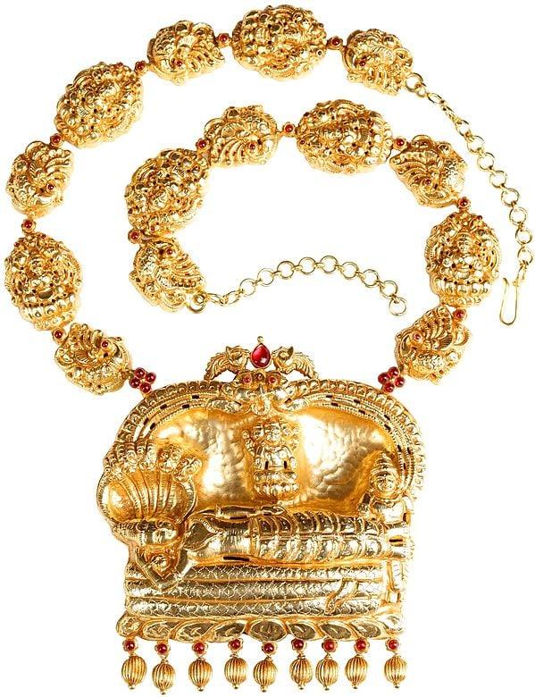 Exotic India Shri Padmanabha Necklace With The String Of Lakshmi Ji (South Indian Temple Jewelry)