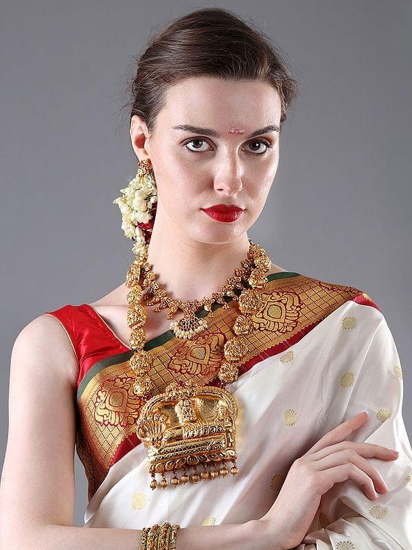 exotic india Shri Padmanabha Necklace with the String of Lakshmi Ji (South Indian Temple Jewelry)