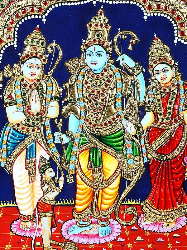 Exotic India Shri Ram Darbar | 24 Karat Gold Work | Framed Tanjore Painting