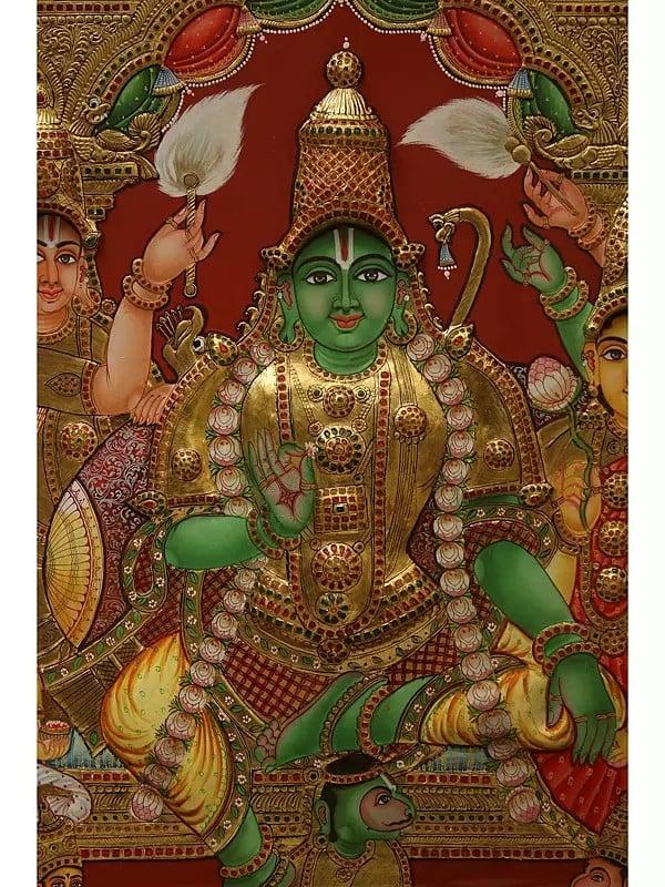Exotic India Shri Ram Darbar | Embossed Tanjore Painting | Traditional Colors With 24 Karat Gold | With Frame