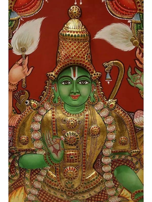 Exotic India Shri Ram Darbar | Embossed Tanjore Painting | Traditional Colors With 24 Karat Gold | With Frame