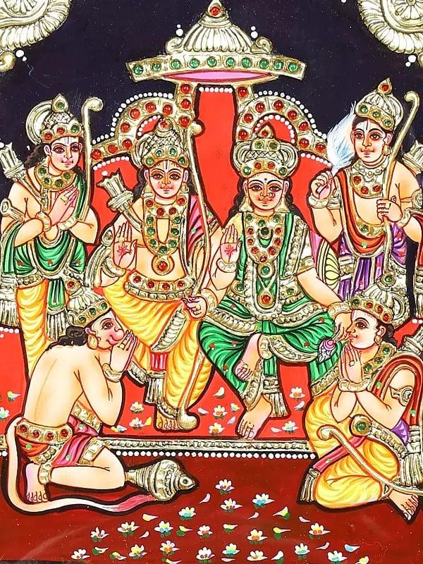 Exotic India Shri Rama Darbar | Framed Tanjore Painting