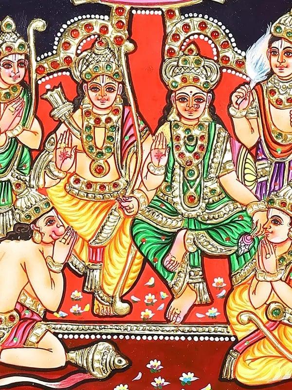 Exotic India Shri Rama Darbar | Framed Tanjore Painting