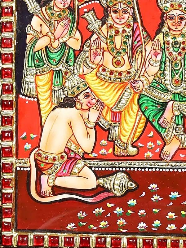 Exotic India Shri Rama Darbar | Framed Tanjore Painting