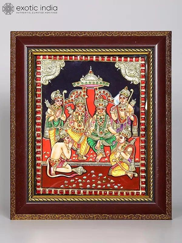 exotic india Shri Rama Darbar | Framed Tanjore Painting