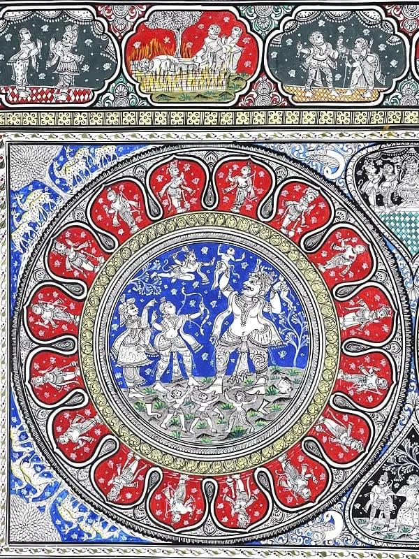 Exotic India Shri Rama Darbar With Episodes Of Ramayana | Superfine Pattachitra Painting From Odisha 