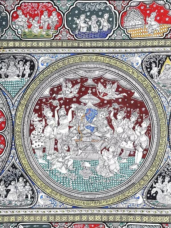 Exotic India Shri Rama Darbar With Episodes Of Ramayana | Superfine Pattachitra Painting From Odisha 