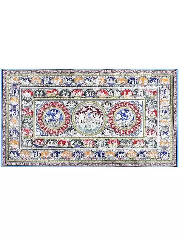 exotic india Shri Rama Darbar with Episodes of Ramayana | Superfine Pattachitra Painting from Odisha 