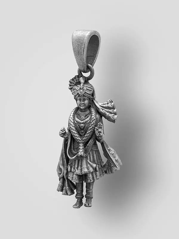 Exotic India Shri Swaminarayan Antique Finish Sterling Silver Pendant 