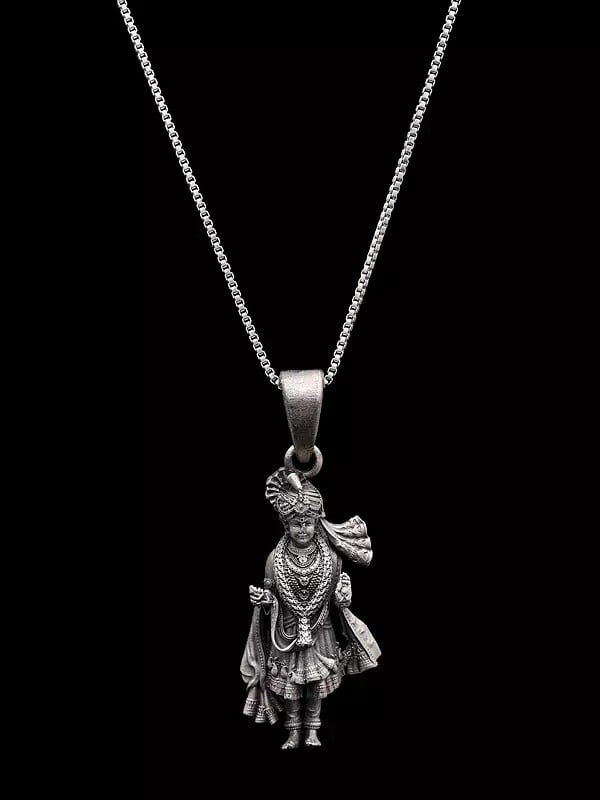 Exotic India Shri Swaminarayan Antique Finish Sterling Silver Pendant 