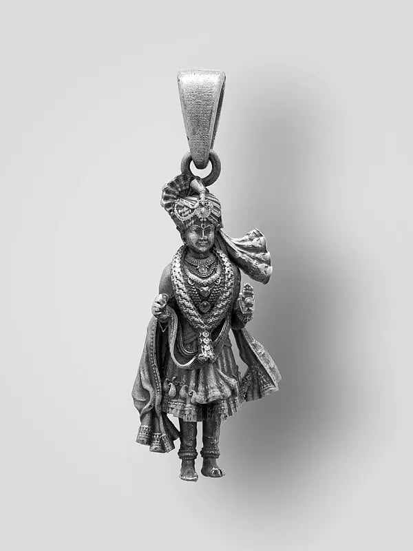 exotic india Shri Swaminarayan Antique Finish Sterling Silver Pendant 