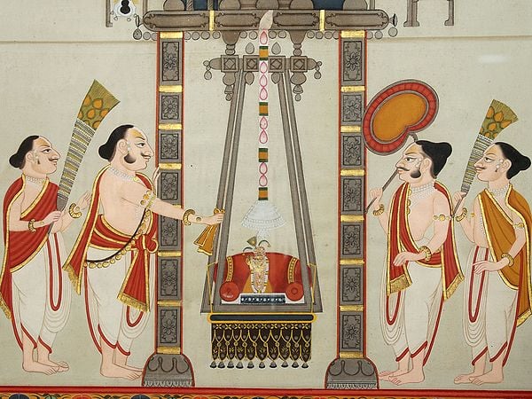 Exotic India Shrinath Ji Darshan | Watercolor Painting On Cloth | With Frame 