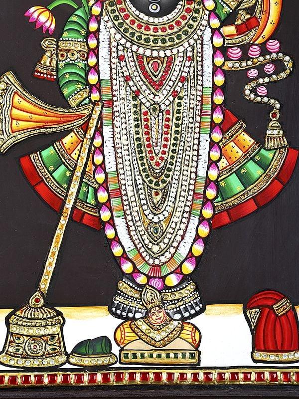 Exotic India Shrinathji | 24 Karat Gold Work | Framed Tanjore Painting 