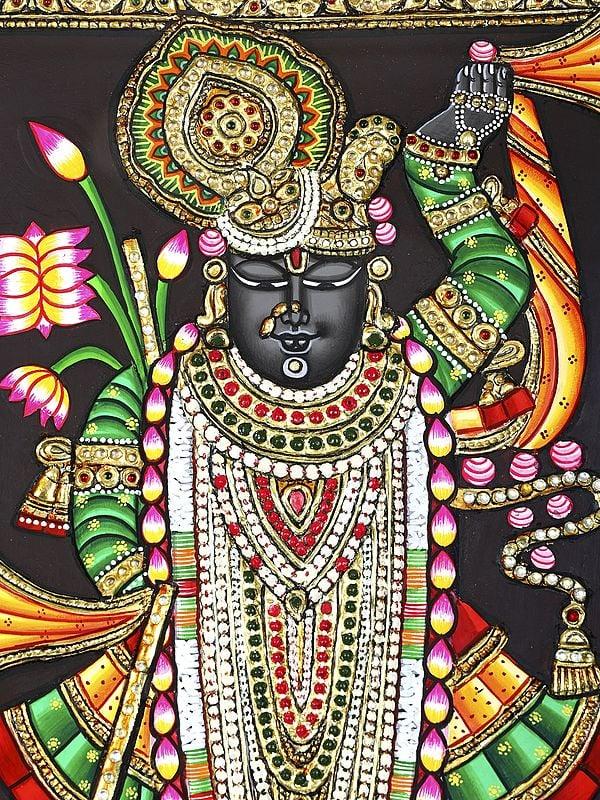 Exotic India Shrinathji | 24 Karat Gold Work | Framed Tanjore Painting 