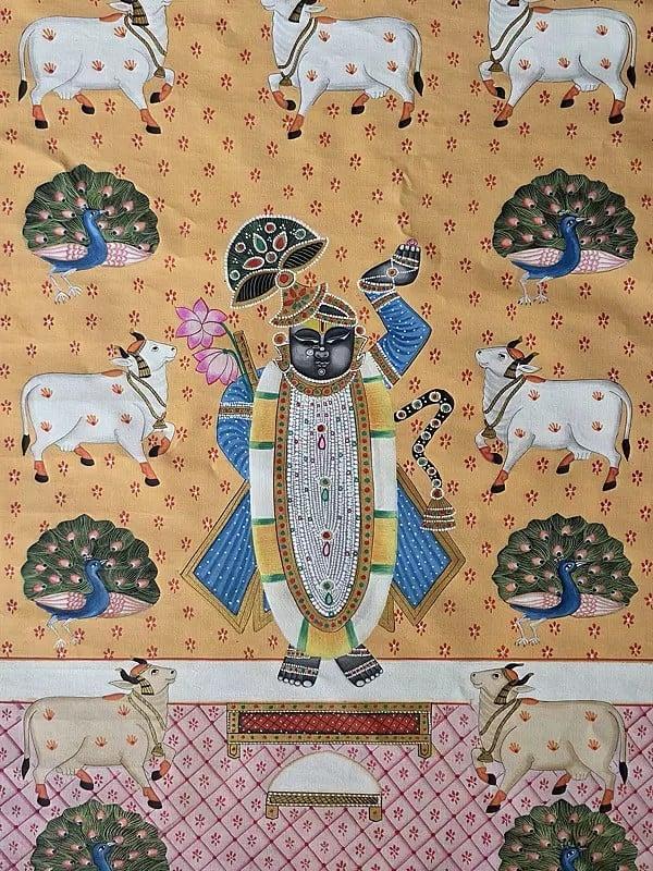 Exotic India Shrinathji (A Form Of Lord Krishna) | Pichwai Art | Watercolor On Cotton 