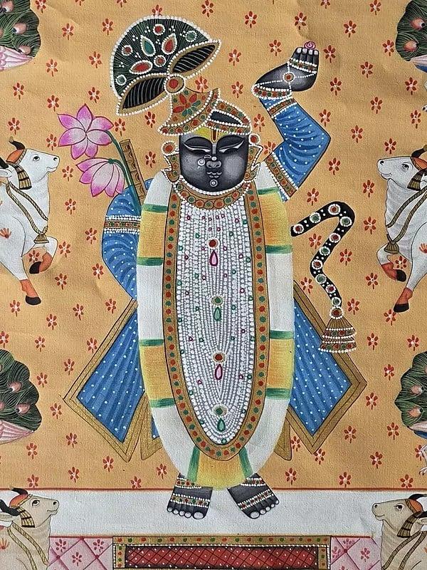Exotic India Shrinathji (A Form Of Lord Krishna) | Pichwai Art | Watercolor On Cotton 