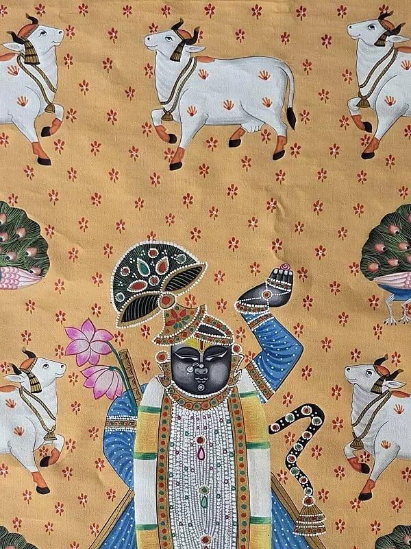 Exotic India Shrinathji (A Form Of Lord Krishna) | Pichwai Art | Watercolor On Cotton 