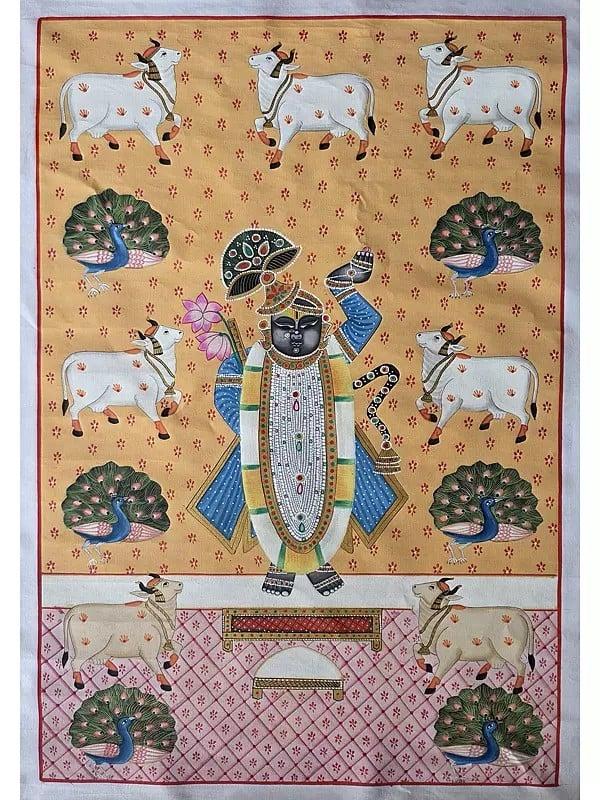 exotic india Shrinathji (A Form Of Lord Krishna) | Pichwai Art | Watercolor On Cotton 