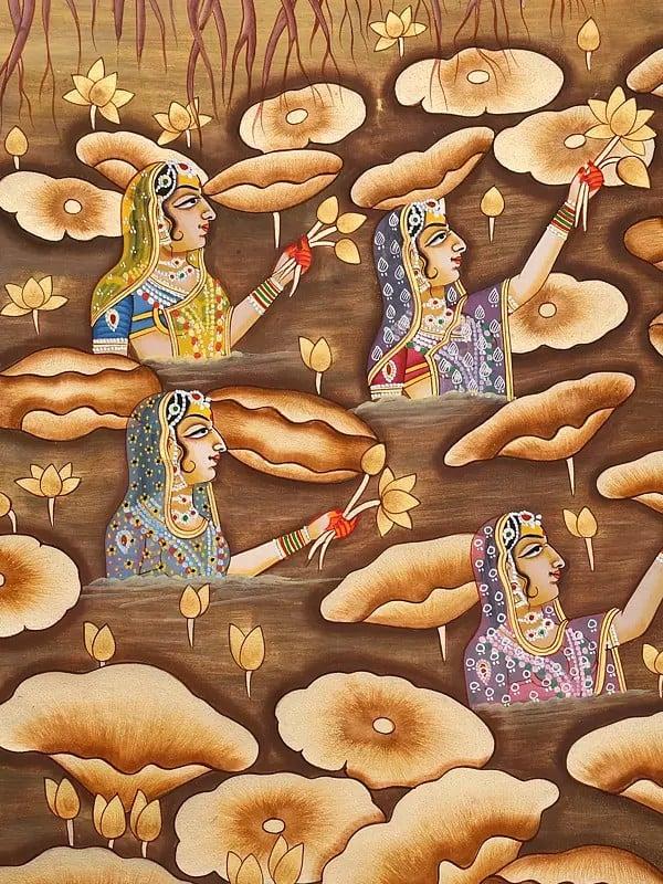 Exotic India Shrinathji Appearing From The Lotus Pond | Pichwai Art 