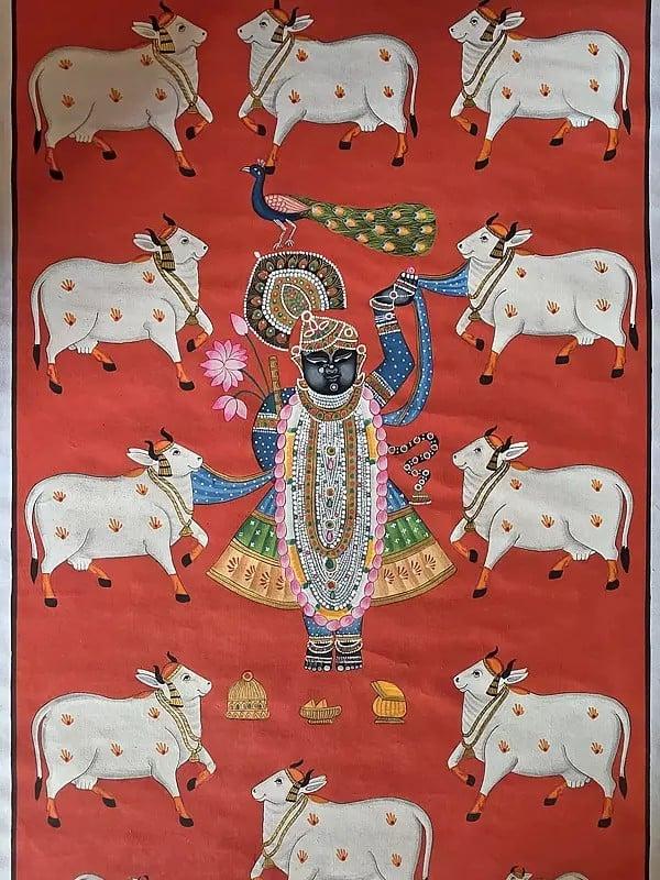 Exotic India Shrinathji (Form Of Lord Krishna) | Pichwai Art | Watercolor On Cotton 