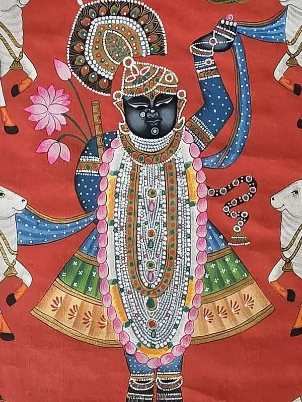 Exotic India Shrinathji (Form Of Lord Krishna) | Pichwai Art | Watercolor On Cotton 