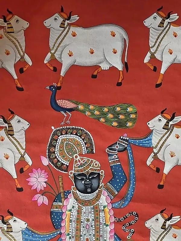 Exotic India Shrinathji (Form Of Lord Krishna) | Pichwai Art | Watercolor On Cotton 