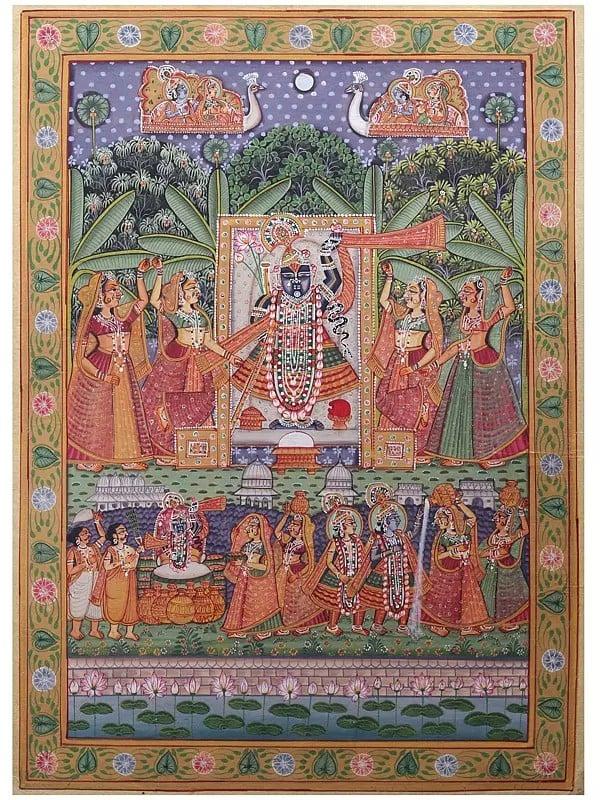 exotic india Shrinathji Pichhwai Art | Watercolor on Paper