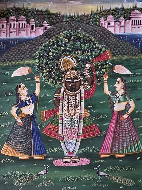 Exotic India Shrinathji’s Divine Darshan | Pichwai Art | Watercolor On Cotton 