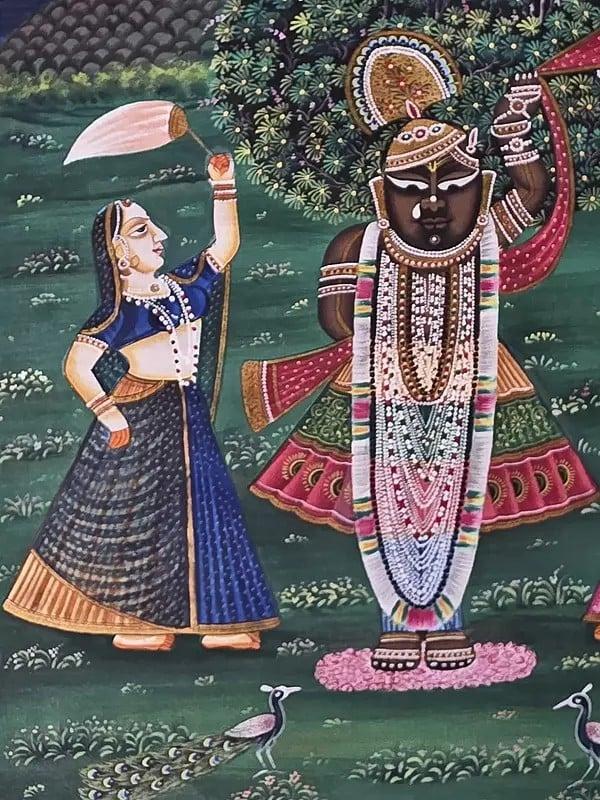 Exotic India Shrinathji’s Divine Darshan | Pichwai Art | Watercolor On Cotton 