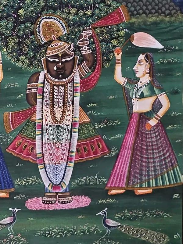 Exotic India Shrinathji’s Divine Darshan | Pichwai Art | Watercolor On Cotton 