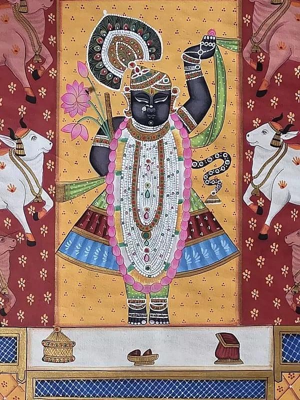 Exotic India Shrinathji With Cow | Pichwai Art | Watercolor On Cotton 