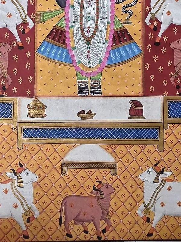 Exotic India Shrinathji With Cow | Pichwai Art | Watercolor On Cotton 