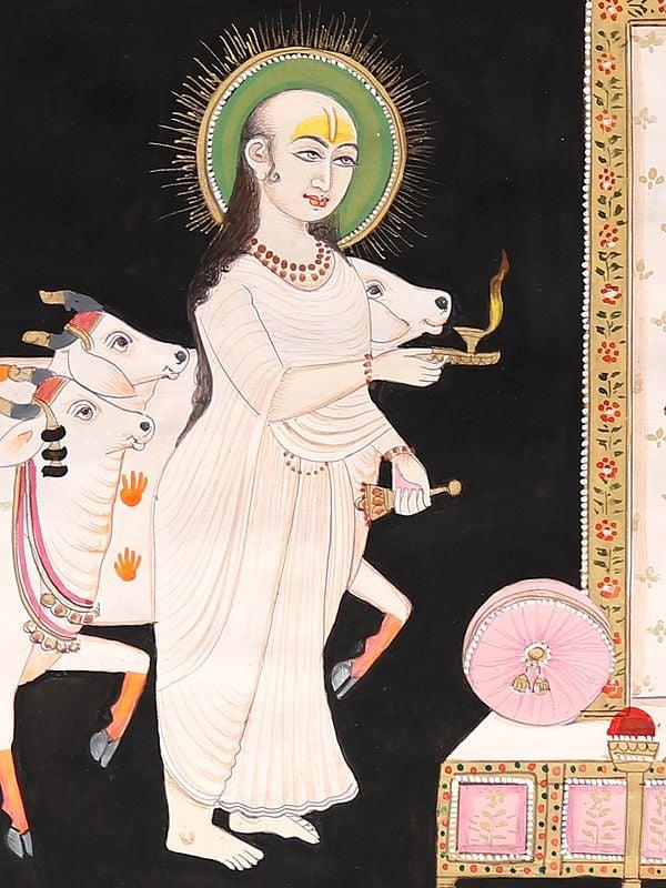 Exotic India Shrinathji With Yamunaji And Mahaprabhuji | Watercolor On Paper 