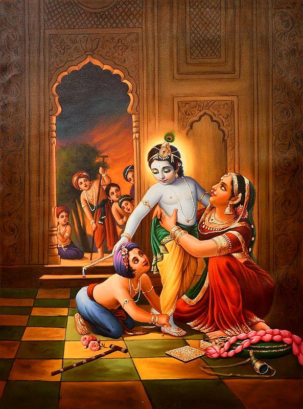 exotic india Shringara of Baby Krishna | Oil Painting on Canvas