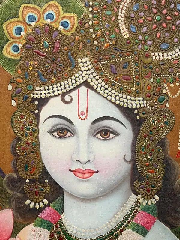 Exotic India Shyam Sundar Krishna (Heavily Embossed With 24 Karat Gold) 