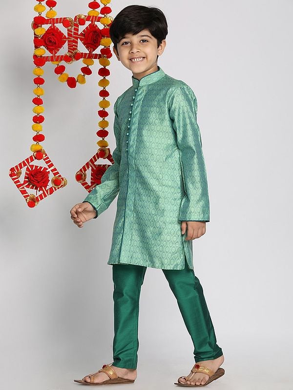 Exotic India Silk Blend Banarasi Jacquard Kurta With Poly Viscose Pajama 