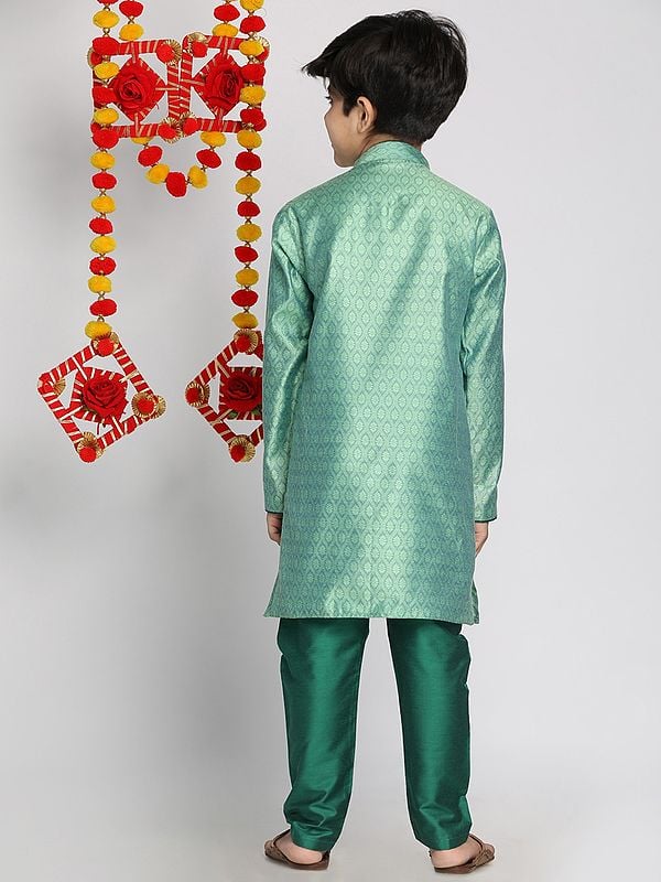 Exotic India Silk Blend Banarasi Jacquard Kurta With Poly Viscose Pajama 