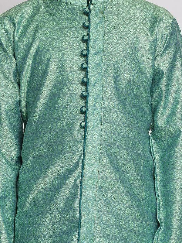 Exotic India Silk Blend Banarasi Jacquard Kurta With Poly Viscose Pajama 