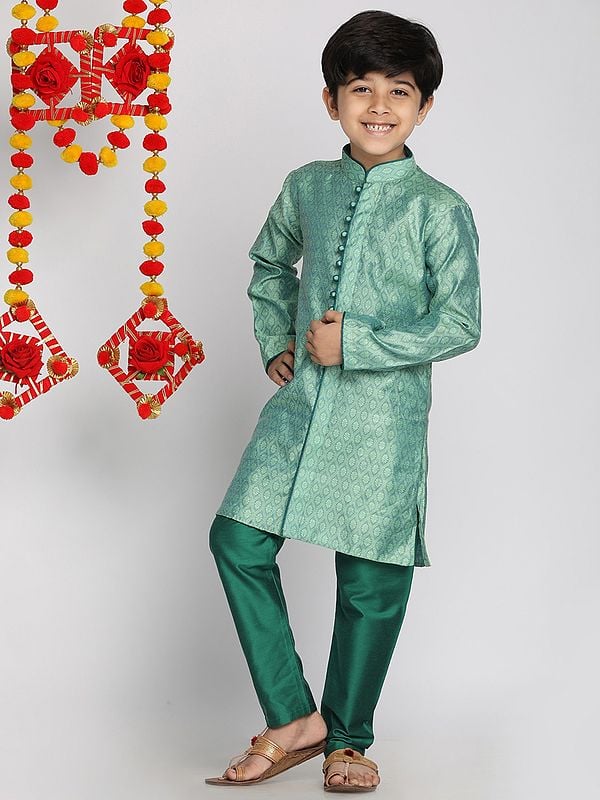 exotic india Silk Blend Banarasi Jacquard Kurta With Poly Viscose Pajama 