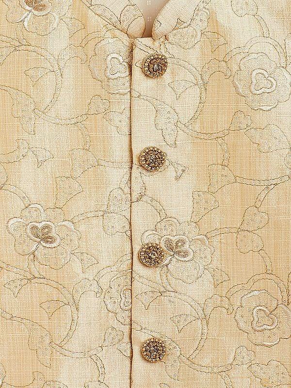 Exotic India Silk Blend Floral Embroidered Modi Jacket 